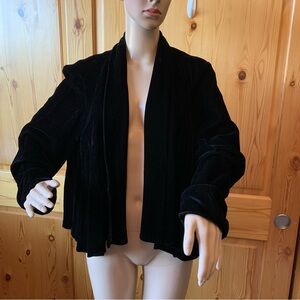 Alex Evenings Womens M Black Velvet Swing Jacket Coat Open Front Shawl Collar